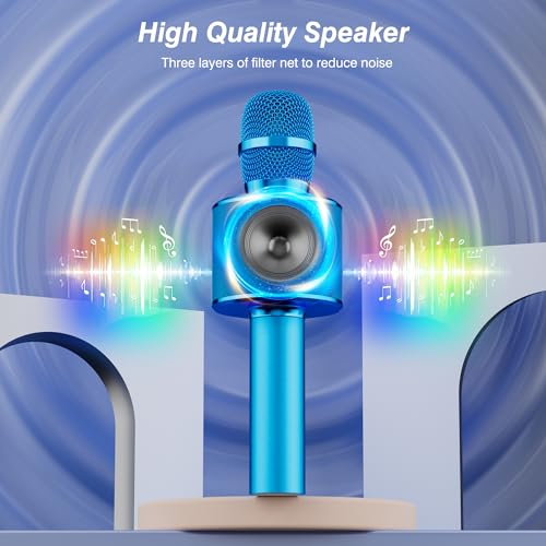 BONAOK Wireless Bluetooth Karaoke Microphone,3-in-1 Portable Handheld Karaoke Mic Speaker Machine Home Party Birthday for All Smartphones PC(Q37 Blue) - Image 5
