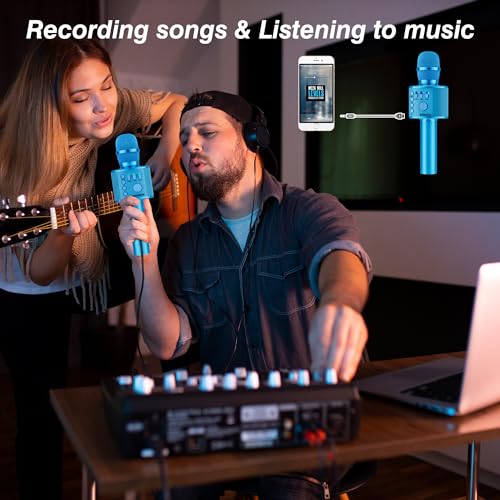 BONAOK Wireless Bluetooth Karaoke Microphone,3-in-1 Portable Handheld Karaoke Mic Speaker Machine Home Party Birthday for All Smartphones PC(Q37 Blue) - Image 4