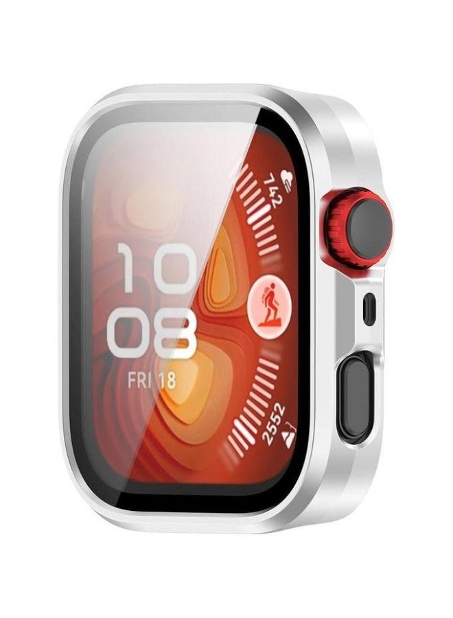 PC+Tempered Glass Protective Case For Huawei Watch Fit 4 Full Screen Protector Shell Bumper Cover - Silver - Image 2