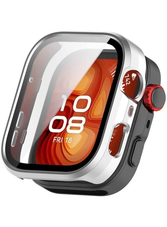 PC+Tempered Glass Protective Case For Huawei Watch Fit 4 Full Screen Protector Shell Bumper Cover - Silver - Image 1