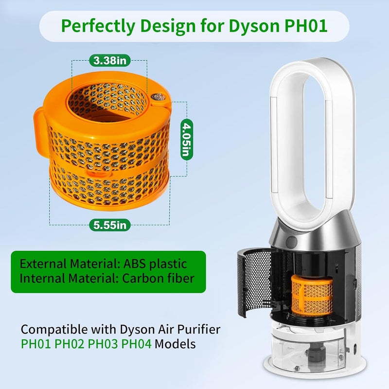 FilledwithLove 1 حزمة واحدة من فلتر المبخر البديل 2 في 1 من ألياف الكربون متوافق مع موديلات Dyson PH01 PH02 PH03 PH04 PH3A لأجهزة تنقية الهواء مع الترطيب والتبريد، برتقالي - Image 2