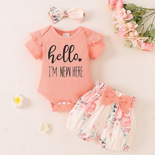Yvowming Newborn Infant Baby Girl Clothes Outfits Rib Romper Floral Pants with Headband Winter Clothing Set (Peach, Newborn) - Image 2