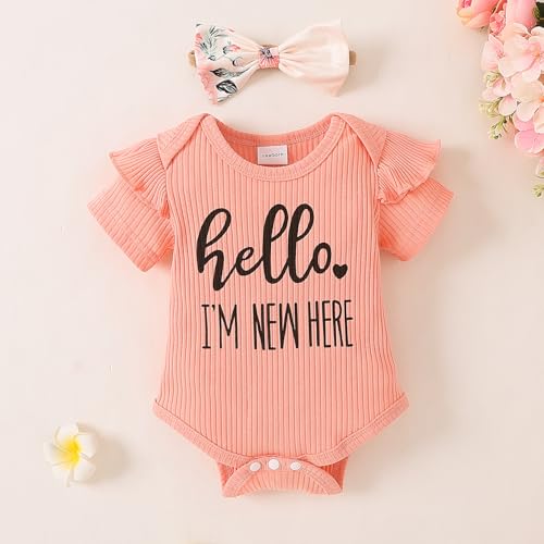 Yvowming Newborn Infant Baby Girl Clothes Outfits Rib Romper Floral Pants with Headband Winter Clothing Set (Peach, Newborn) - Image 4