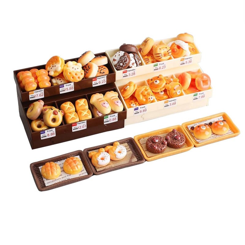 Boodecal 62Pcs Miniature Bakery Mini Bread Food Stand Display Cabinet Bread Rack Play Mini Kitchen Game Party Accessories Toys for Doll House - Image 1