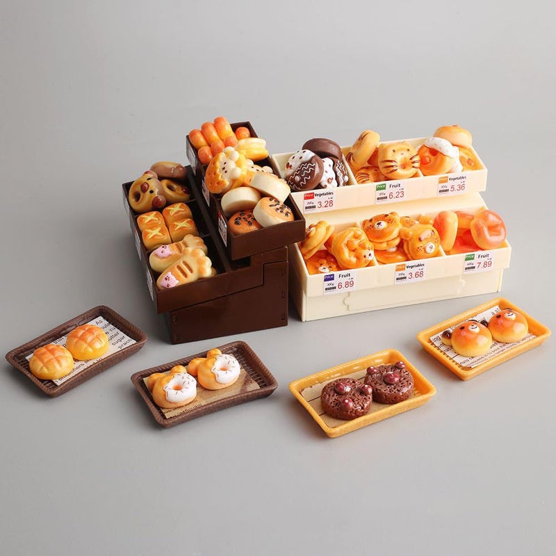 Boodecal 62Pcs Miniature Bakery Mini Bread Food Stand Display Cabinet Bread Rack Play Mini Kitchen Game Party Accessories Toys for Doll House - Image 5