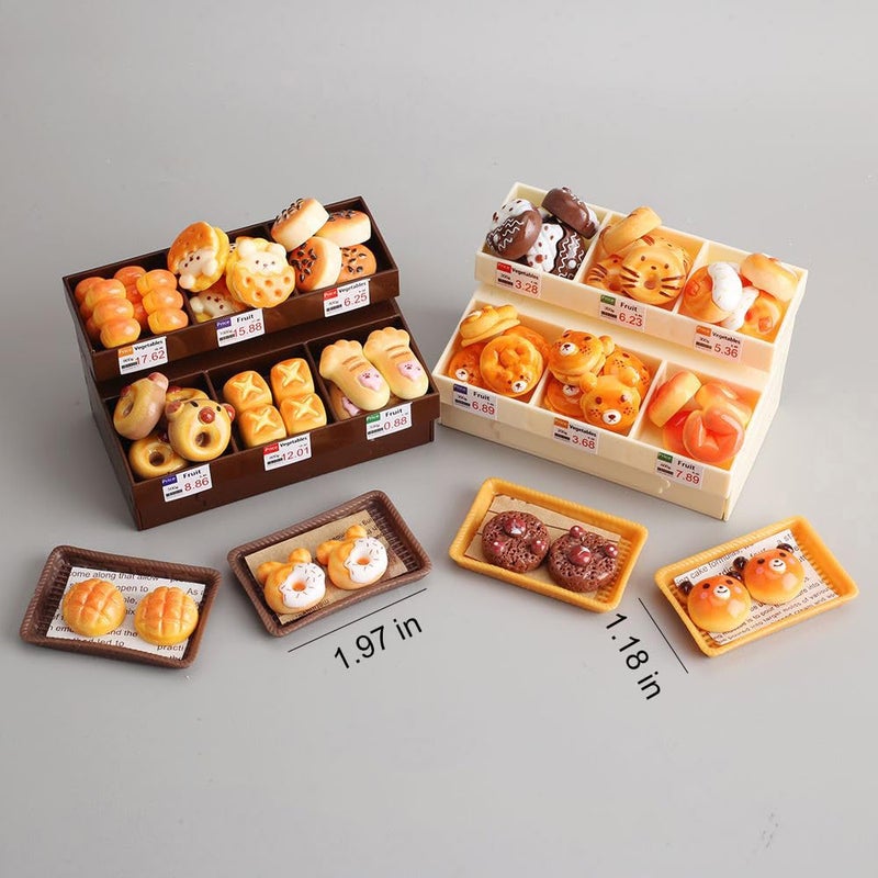 Boodecal 62Pcs Miniature Bakery Mini Bread Food Stand Display Cabinet Bread Rack Play Mini Kitchen Game Party Accessories Toys for Doll House - Image 3