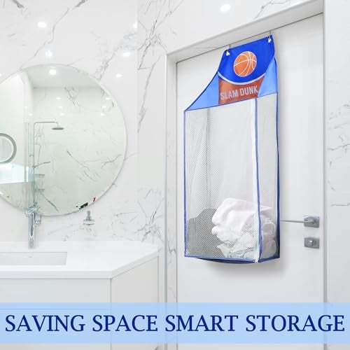 SPINFOX 2 Pack Over the Door Laundry Hamper, Hanging Basketball Laundry Hamper with Zipper, Foldable Mesh Laundry Bakset for Dirty Cloth Toy Towel Saving Space Storage and Organization - Basketball - Image 2