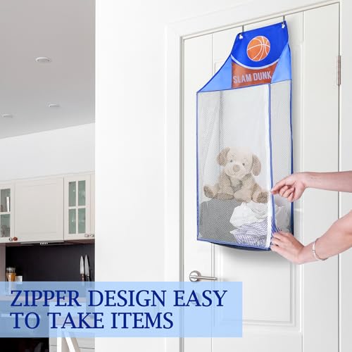 SPINFOX 2 Pack Over the Door Laundry Hamper, Hanging Basketball Laundry Hamper with Zipper, Foldable Mesh Laundry Bakset for Dirty Cloth Toy Towel Saving Space Storage and Organization - Basketball - Image 3