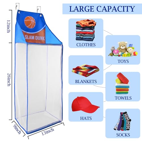 SPINFOX 2 Pack Over the Door Laundry Hamper, Hanging Basketball Laundry Hamper with Zipper, Foldable Mesh Laundry Bakset for Dirty Cloth Toy Towel Saving Space Storage and Organization - Basketball - Image 4