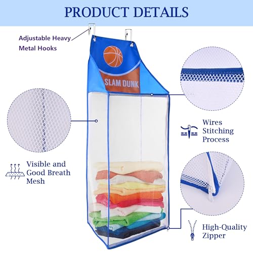 SPINFOX 2 Pack Over the Door Laundry Hamper, Hanging Basketball Laundry Hamper with Zipper, Foldable Mesh Laundry Bakset for Dirty Cloth Toy Towel Saving Space Storage and Organization - Basketball - Image 5