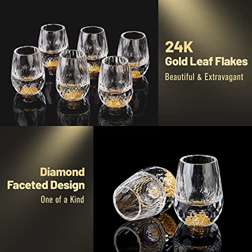 DUJUST Diamond Shot Glasses (1.5oz), Crystal Shot Glass Set Decorated with 24K Gold Leaf Flakes, Luxury & Cute Shot Cups, BPA-Free & Lead-Free, Perfect for Décor & Collection, Gift Choice - 6 pcs - Image 3