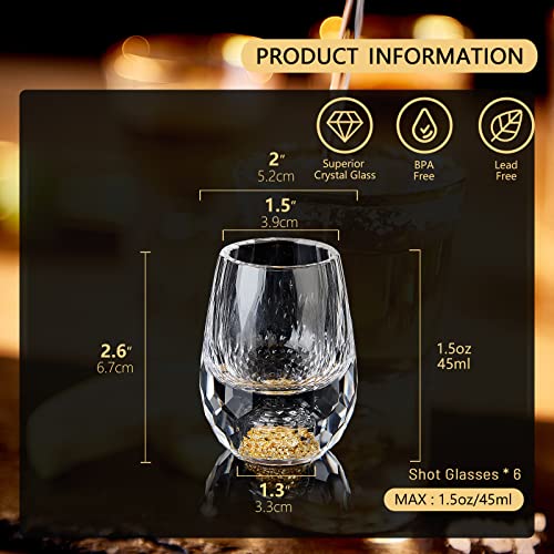DUJUST Diamond Shot Glasses (1.5oz), Crystal Shot Glass Set Decorated with 24K Gold Leaf Flakes, Luxury & Cute Shot Cups, BPA-Free & Lead-Free, Perfect for Décor & Collection, Gift Choice - 6 pcs - Image 5