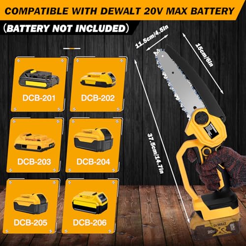 bellaDimora Cordless 6-Inch Mini Chainsaw for DeWalt 20V MAX Battery, Pure Copper Motor 17000 RPM, One-Handed, Cuts 6-Inch Branches, Dual Safety - Tree Trimming & Yard (No Battery) - Image 2