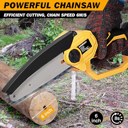bellaDimora Cordless 6-Inch Mini Chainsaw for DeWalt 20V MAX Battery, Pure Copper Motor 17000 RPM, One-Handed, Cuts 6-Inch Branches, Dual Safety - Tree Trimming & Yard (No Battery) - Image 3
