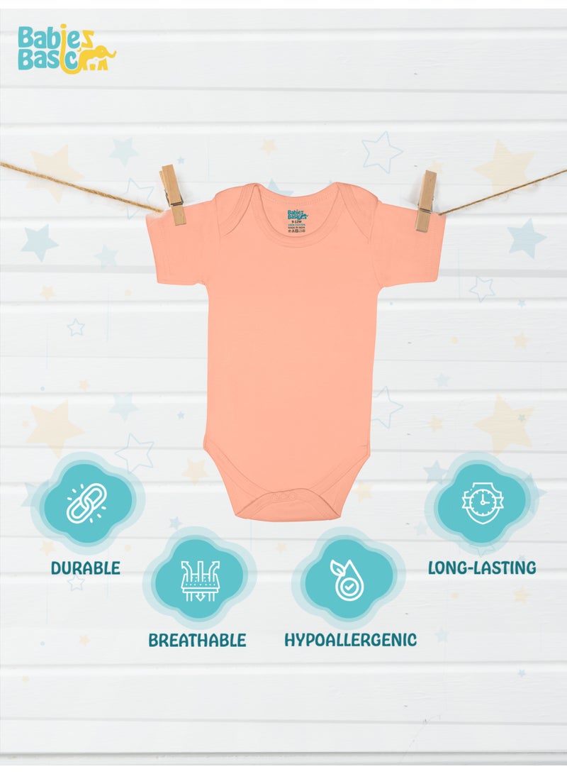 Babies Basic 100% Super Combed Cotton, Short Sleeves Romper/Bodysuit, For New Born To 24Months, Set Of 6 - Blue, Orange, Brown  - Image 2