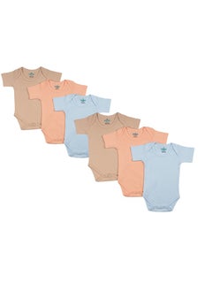 100% Super Combed Cotton, Short Sleeves Romper/Bodysuit, For New Born To 24Months, Set Of 6 - Blue, Orange, Brown