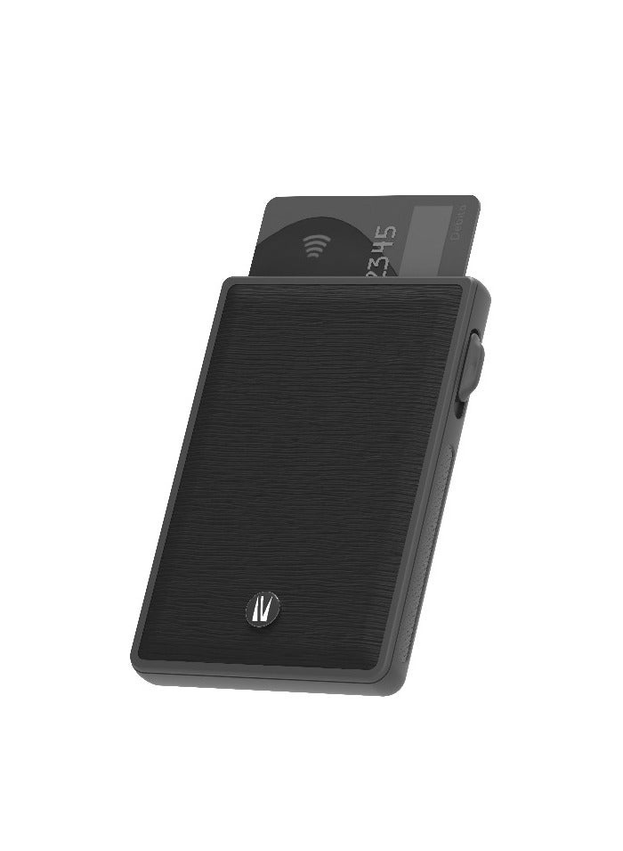 LEVELO Lusso Saffiano Leather Card Holder with MagSafe Compatible / Card Popup Button / 3-Card Capacity /  Strong MagSafe Magnet / Easy to Carry / Premium Material - Black  - Image 1
