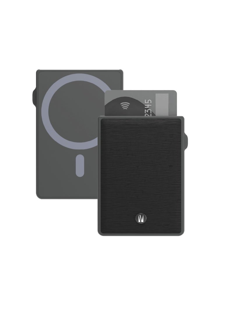 LEVELO Lusso Saffiano Leather Card Holder with MagSafe Compatible / Card Popup Button / 3-Card Capacity /  Strong MagSafe Magnet / Easy to Carry / Premium Material - Black  - Image 4