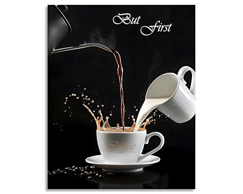 OWNANRTHM Coffee Canvas Wall Art But First Coffee Sign Poster Abstract Coffee Pictures for Coffee Bar for Kitchen Dining Room Wall Decor Framed 12X16 inch - Image 3