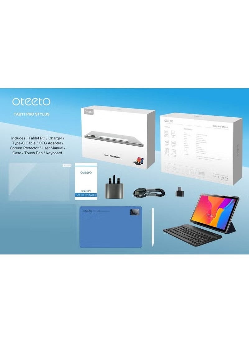 Oteeto TAB 11 Pro Stylus 8 GB RAM 512 GB ROM 10.1 Inch Display 5G Android Tablet PC With Wireless Keyboard Stylus Pen and 6000 mAh Battery Blue