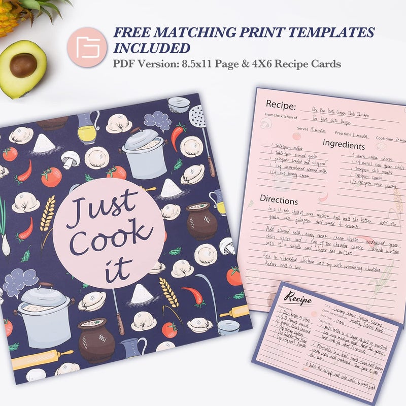 SOLIGT Recipe Binder Kit - 3 Ring Full Page Recipe Book Binder 8.5"x11" with 60 Page Protectors, 12 Dividers and Labels for Family Recipe Organizer, Grain Design - Image 3