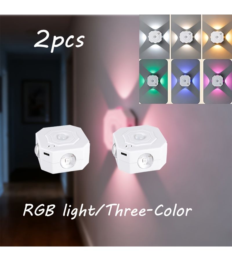 2 قطعة من أضواء الحائط المغناطيسية ذات الاستشعار الحركي RGB لغرفة النوم والمكتب في عيد الميلاد - Image 1