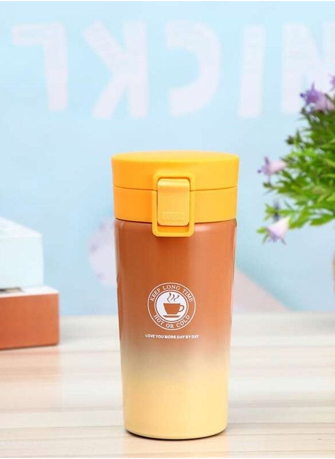 TOMOTREE - Tomo Tree Gradient Color Coffee Mug Travel Thermos Tea Cup Stainless Steel Vacuum Bottle Thermos Water Bottle Tea Thermos Cup Brown/Yellow 380ml 1pcs - Image 1