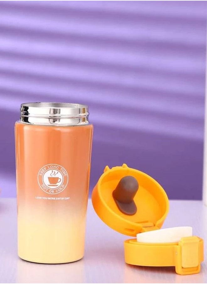 TOMOTREE - Tomo Tree Gradient Color Coffee Mug Travel Thermos Tea Cup Stainless Steel Vacuum Bottle Thermos Water Bottle Tea Thermos Cup Brown/Yellow 380ml 1pcs - Image 1