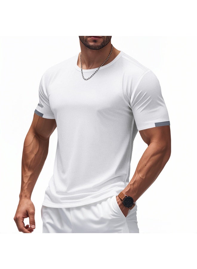 Men's Crew Neck T-Shirt Summer Short Sleeve Casual Tee Solid Color Muscle Fit Workout Top for Gym Daily Wear Sports - Image 1