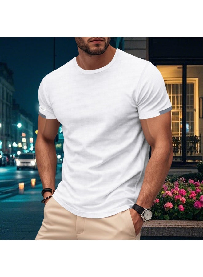 Men's Crew Neck T-Shirt Summer Short Sleeve Casual Tee Solid Color Muscle Fit Workout Top for Gym Daily Wear Sports - Image 2