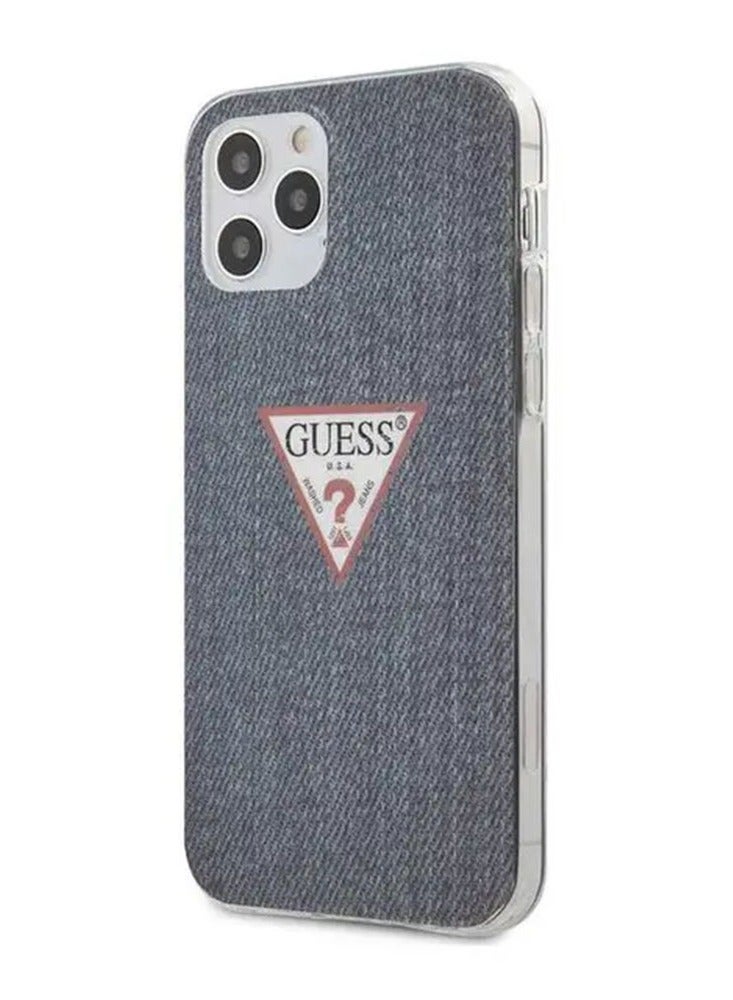 GUESS iPhone 12 / 12 Pro Case 6.1inch PC/TPU Denim Print Back Cover / Premium Material / Easy Snap-On / Wireless Chargers / Denim Print / Officially Licensed - Dark Blue  - Image 1