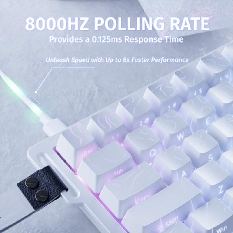 لوحة مفاتيح الألعاب بسرعة الاستجابة هجوم القرش X68 HE 8000Hz مع استجابة سريعة 0.01 ملم، سلكية، مزودة بمفاتيح مغناطيسية وزنادات قابلة للتعديل، إضاءة RGB، للأجهزة الكمبيوتر والماك، تصميم أبيض بالتفاصيل - Image 3