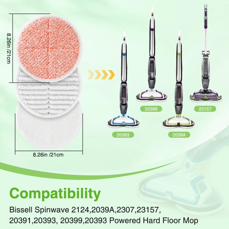 Zeekech 8 Pack Mop Pads Replacement Compatible with Bissell Spinwave 2124, 2039A, 2307, 23157, 23159, 20393, 20399 Hard Floor Spin Mop, 2 Soft Pads, 4 Scrubby Pads, 2 Heavy Scrub Pads - Image 2