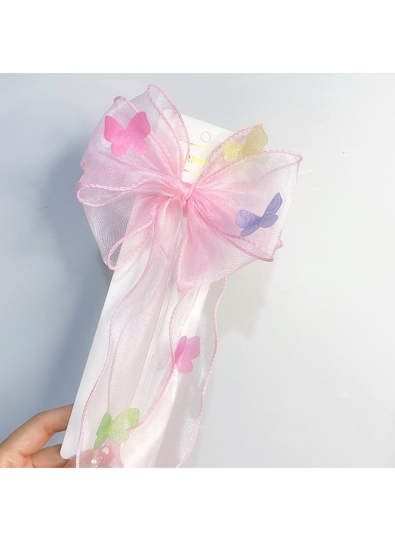 Generic Princess Style Childrens Hairband Butterfly Knot Hair Clip Tailored Braid Ribbon Princess Sash Headwear for Girls 1# pink bow (1 pack)