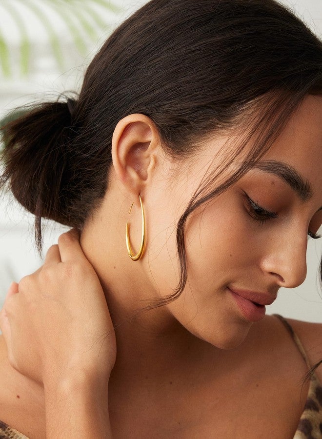 WSSXC 2Pairs Lightweight Teardrop Hoop Earrings for Women - 18k Gold Plated Large Small Size Oval Pull Through Hoop Earrings Teen Gift High Polished Statement Jewelry for Women - Image 5