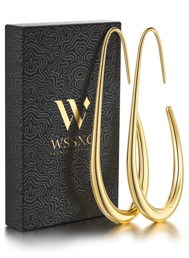 WSSXC 2Pairs Lightweight Teardrop Hoop Earrings for Women - 18k Gold Plated Large Small Size Oval Pull Through Hoop Earrings Teen Gift High Polished Statement Jewelry for Women - Image 1