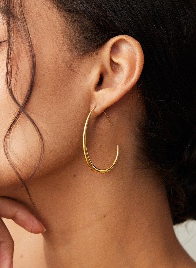 WSSXC 2Pairs Lightweight Teardrop Hoop Earrings for Women - 18k Gold Plated Large Small Size Oval Pull Through Hoop Earrings Teen Gift High Polished Statement Jewelry for Women - Image 4