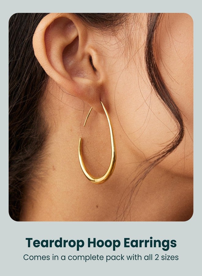 WSSXC 2Pairs Lightweight Teardrop Hoop Earrings for Women - 18k Gold Plated Large Small Size Oval Pull Through Hoop Earrings Teen Gift High Polished Statement Jewelry for Women - Image 3