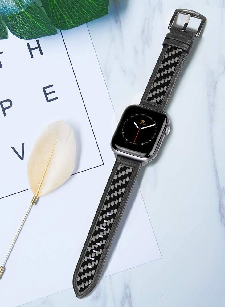MONOCARBON Real Carbon Fiber Band for Apple Watch Ultra (49mm), Series 8/7 (45mm), Series SE2/6/SE/5/4 (44mm) and Series 3/2/1 (42mm) Strap - Matte Black  - Image 2