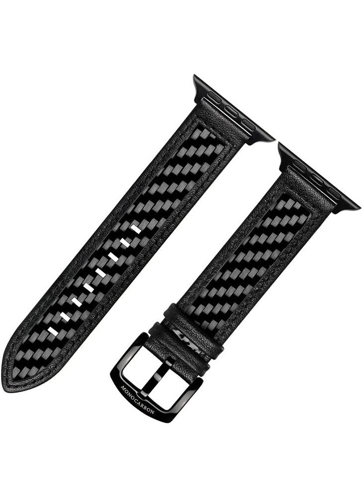 MONOCARBON Real Carbon Fiber Band for Apple Watch Ultra (49mm), Series 8/7 (45mm), Series SE2/6/SE/5/4 (44mm) and Series 3/2/1 (42mm) Strap - Matte Black  - Image 1