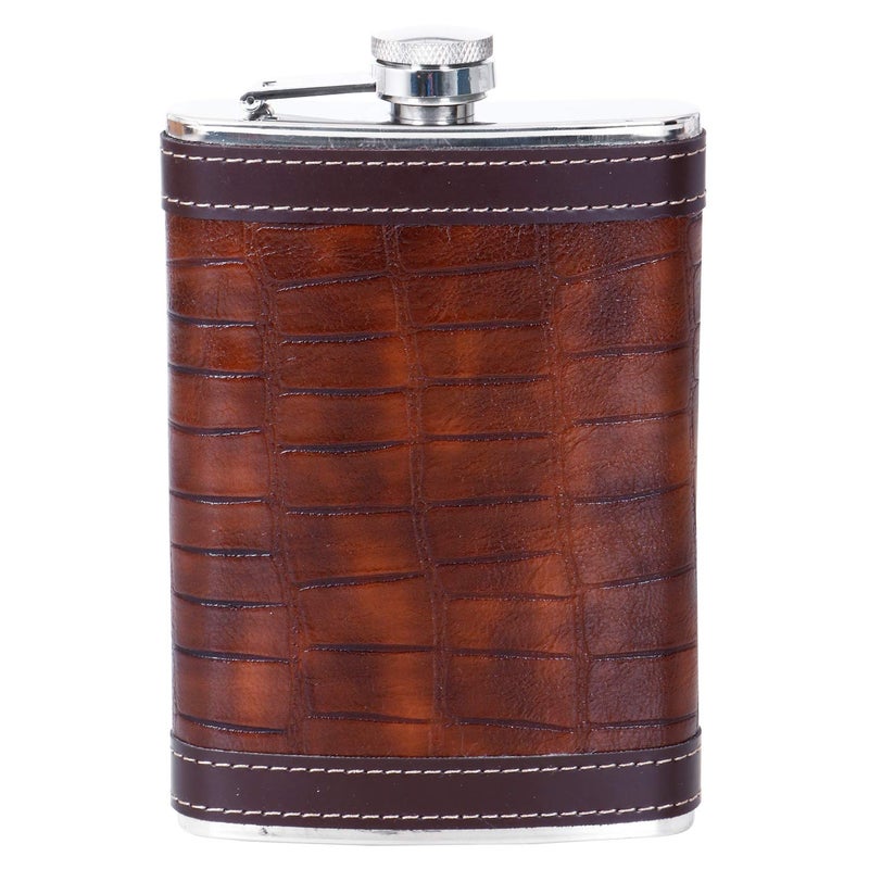 Jonquin زجاجة فلاسكة من الفولاذ المقاوم للصدأ مغطاة بالجلد مع قمع و 4 أكواب شوت للرجال والنساء، 9 أونصات (266 مل) للنبيذ والويسكي والفودكا والمشروبات الكحولية، حاملة زجاجة جيب - Image 3