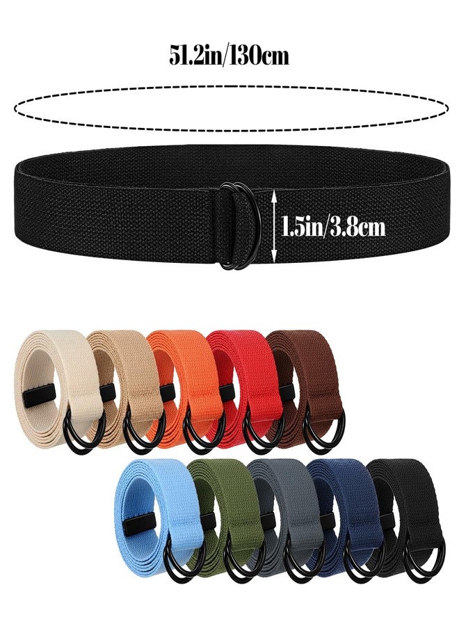 Kifmurase 10Pcs Men Canvas Belt, Web Fabric Casual Belt with Black Double D-ring, 1.5'' Wide Double D Ring Belts - Image 2