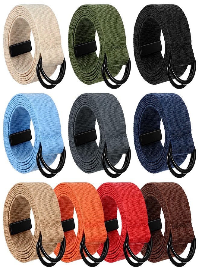 Kifmurase 10Pcs Men Canvas Belt, Web Fabric Casual Belt with Black Double D-ring, 1.5'' Wide Double D Ring Belts - Image 1