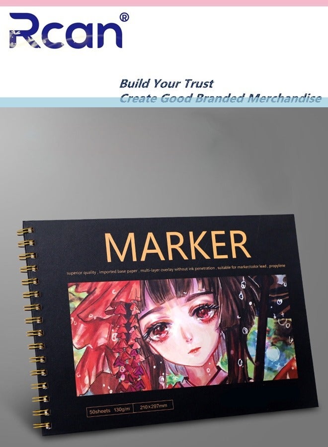Rcan A4 Art Sketchbook Spiral Binding Perforated Thickened Marker HardCover Graffiti Drawing Book Pad Blank Notebook Acid Free Travel Diary Suitable for Beginners Art Students Children 50 Sheets - Image 1