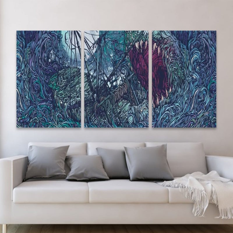 Marktna Three luxurious modern-designed canvas prints with a hollow frame, measuring (150×70), three pieces - Image 1