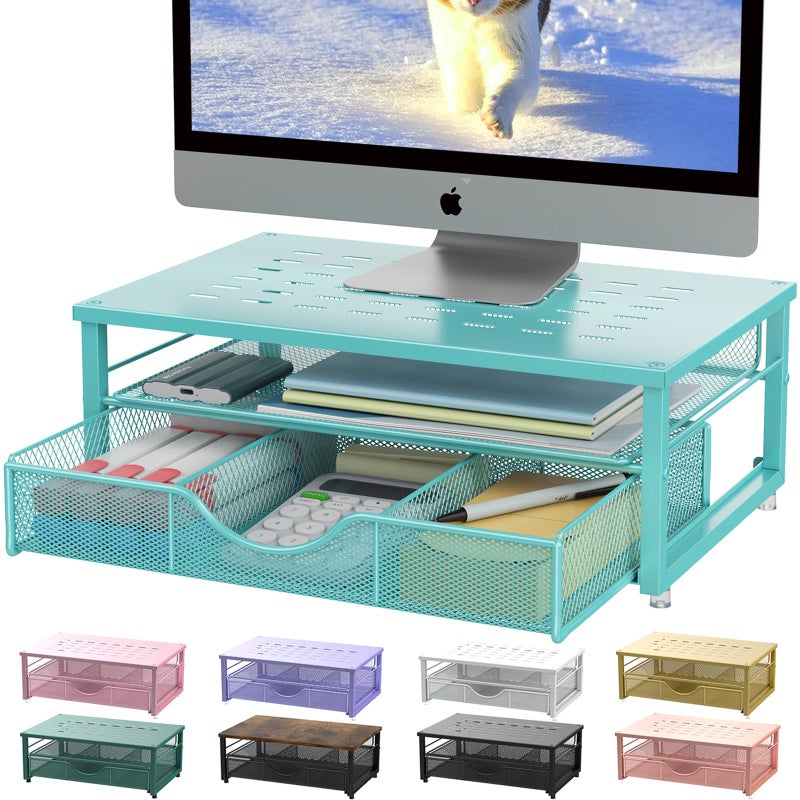 gianotter Computer Monitor Stand Riser office organizer with Drawer Office Organizers Storage for Classroom Office Supplies Blue