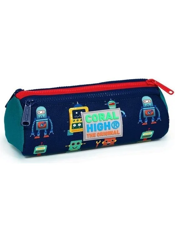 CORAL HIGH Kids Three Compartment Pencil Case Navy Blue Civit Robot Patterned 22324