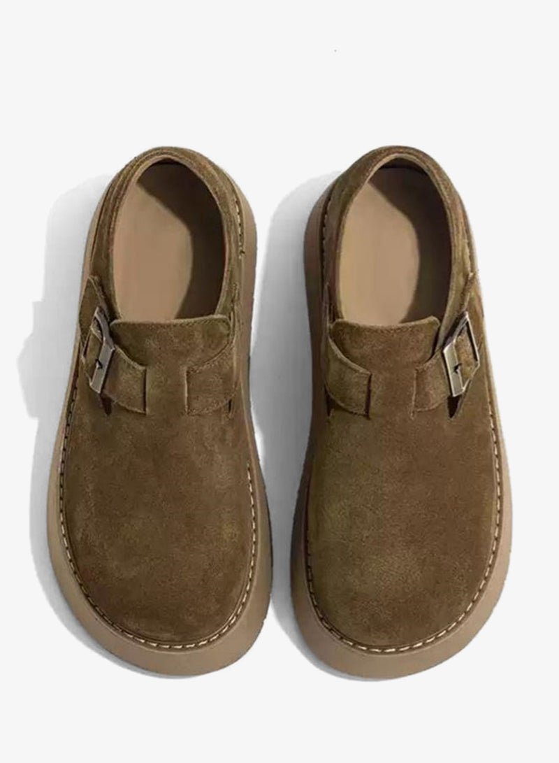 Take Two Khaki Suede Platform Loafers - Image 2