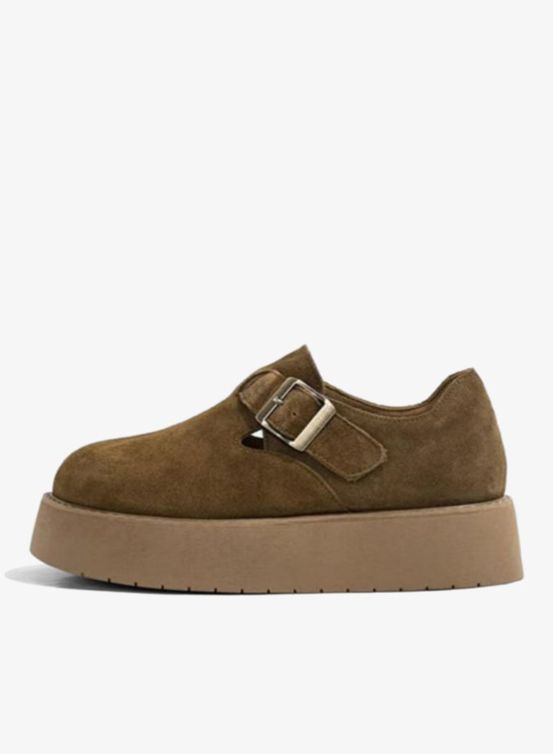Take Two Khaki Suede Platform Loafers - Image 4
