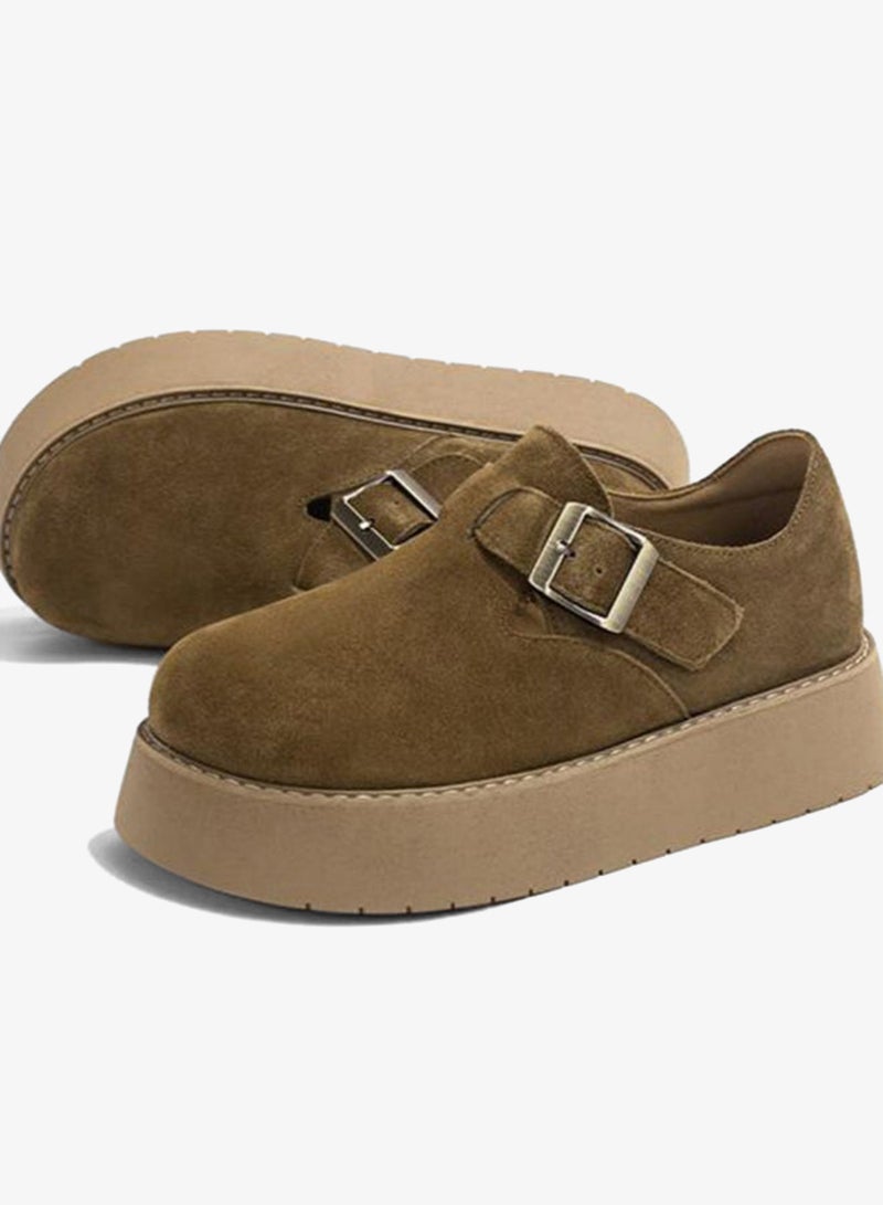 Take Two Khaki Suede Platform Loafers - Image 3